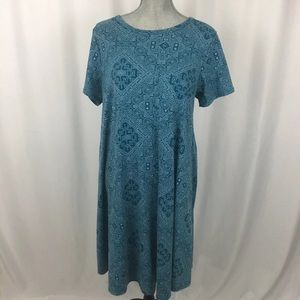 LULAROE Carly Blue Aztec Geometric Pocket Dress
